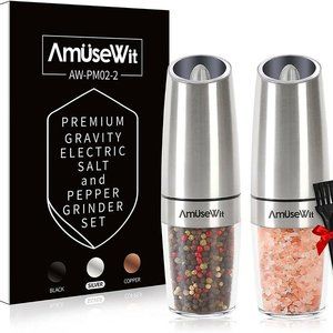 Salt and Pepper Grinder 2X Stainless Steel Gravity Electric White Light Set NEW
